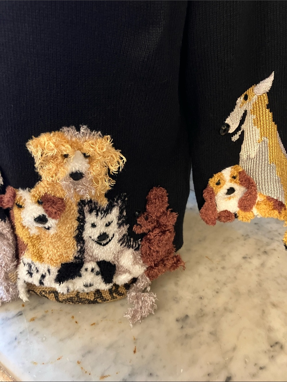 Michael Simon Black Knit Dogs Design Fabulous Vintage Cardigan Gorgeous Piece! M - Picture 5 of 12